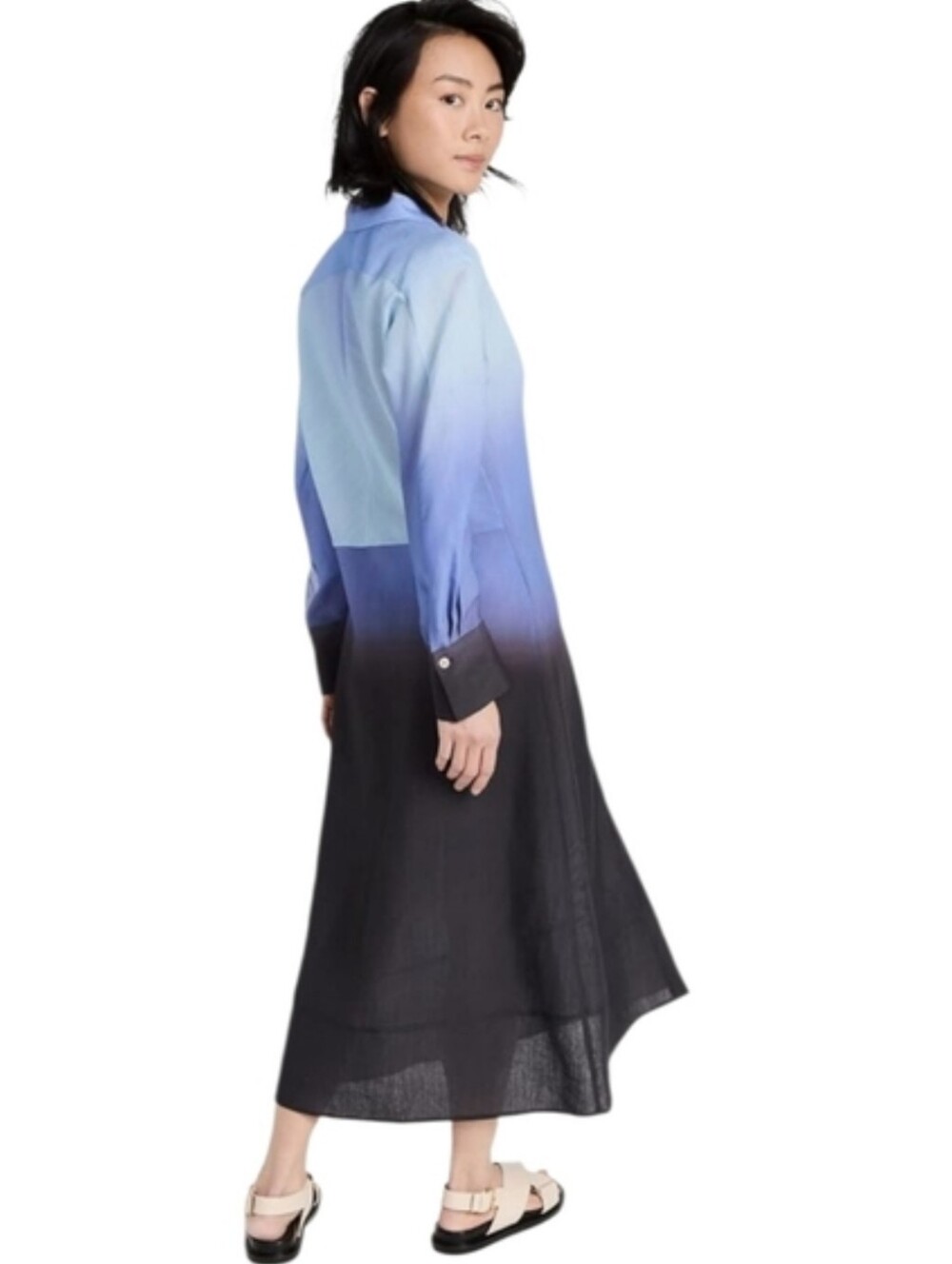 Vince Dip Dye Ombré Long Sleeve Relaxed Shirt Dress